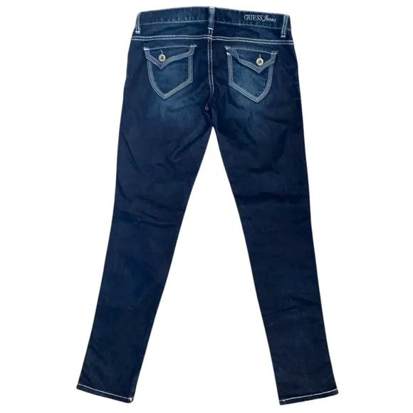 GUESS Jeans Women’s Y2K Distressed Skinny Fit Dark Blue Denim in Size 12 - Picture 2 of 8